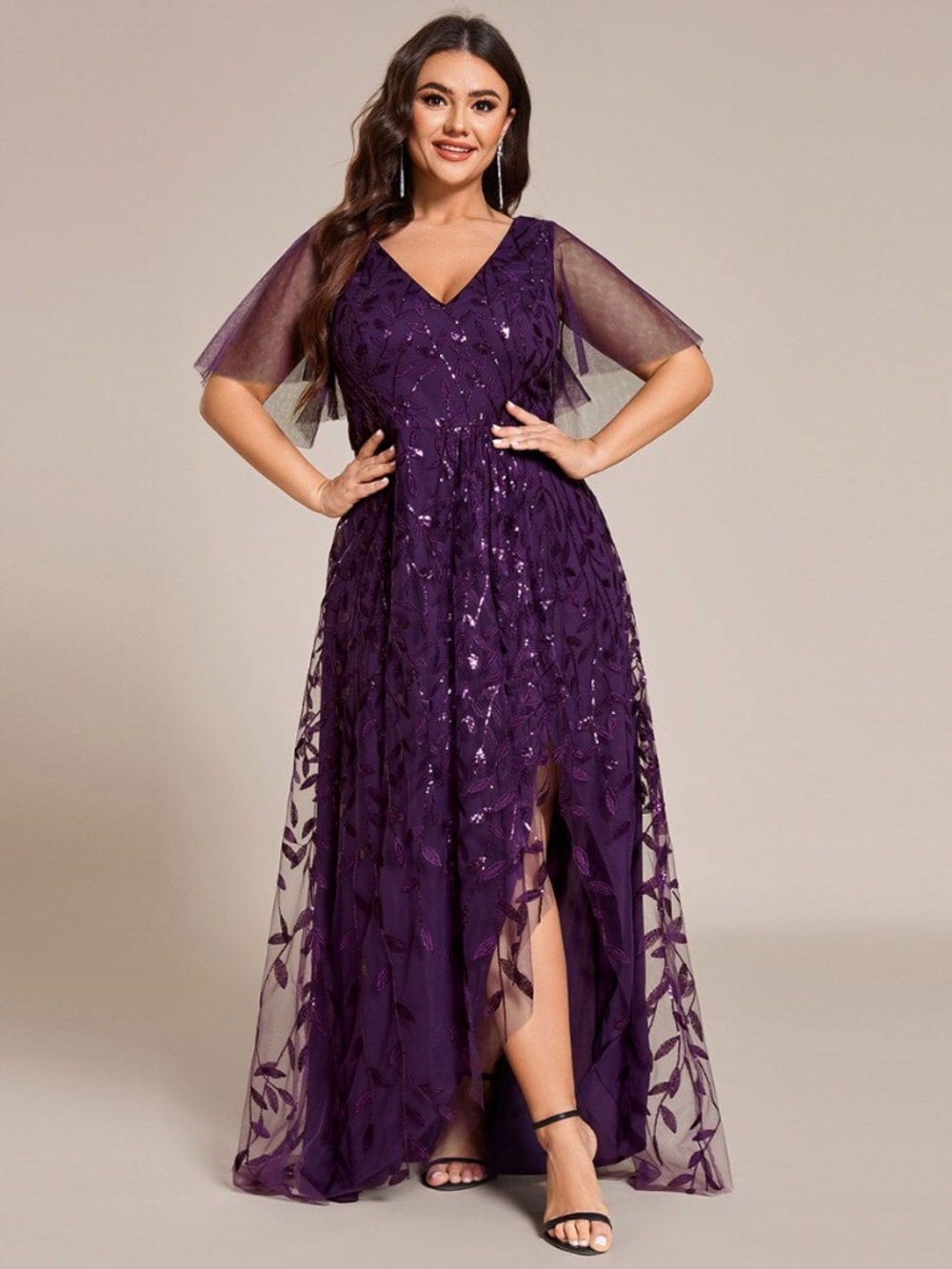 Ever Pretty Purple V-Neck Sequin Maxi Dress